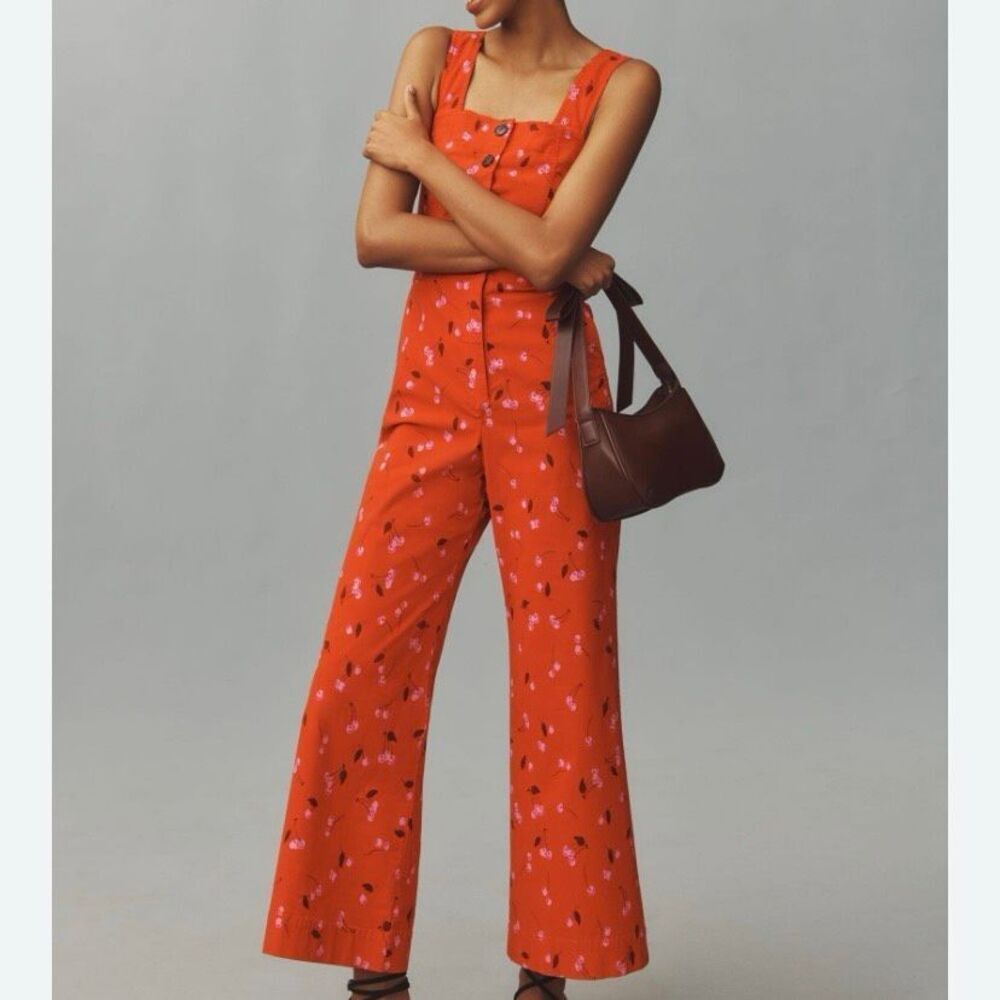Maeve Orange Floral Button-Front Jumpsuit